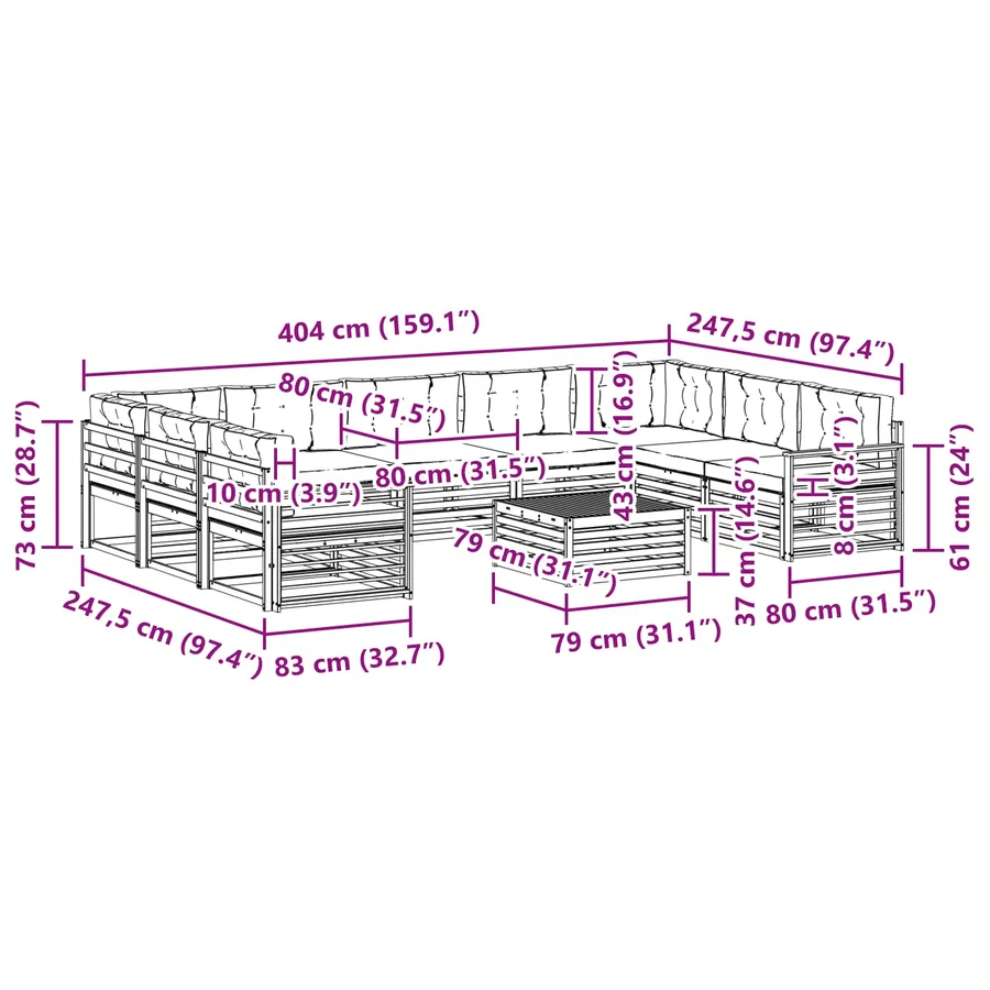 Ensemble de canapés d'extérieur 10 pc Blanc et Beige - 8