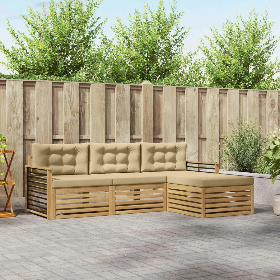 Ensemble de canapés d'extérieur 4 pc Blanc et Beige Polyester