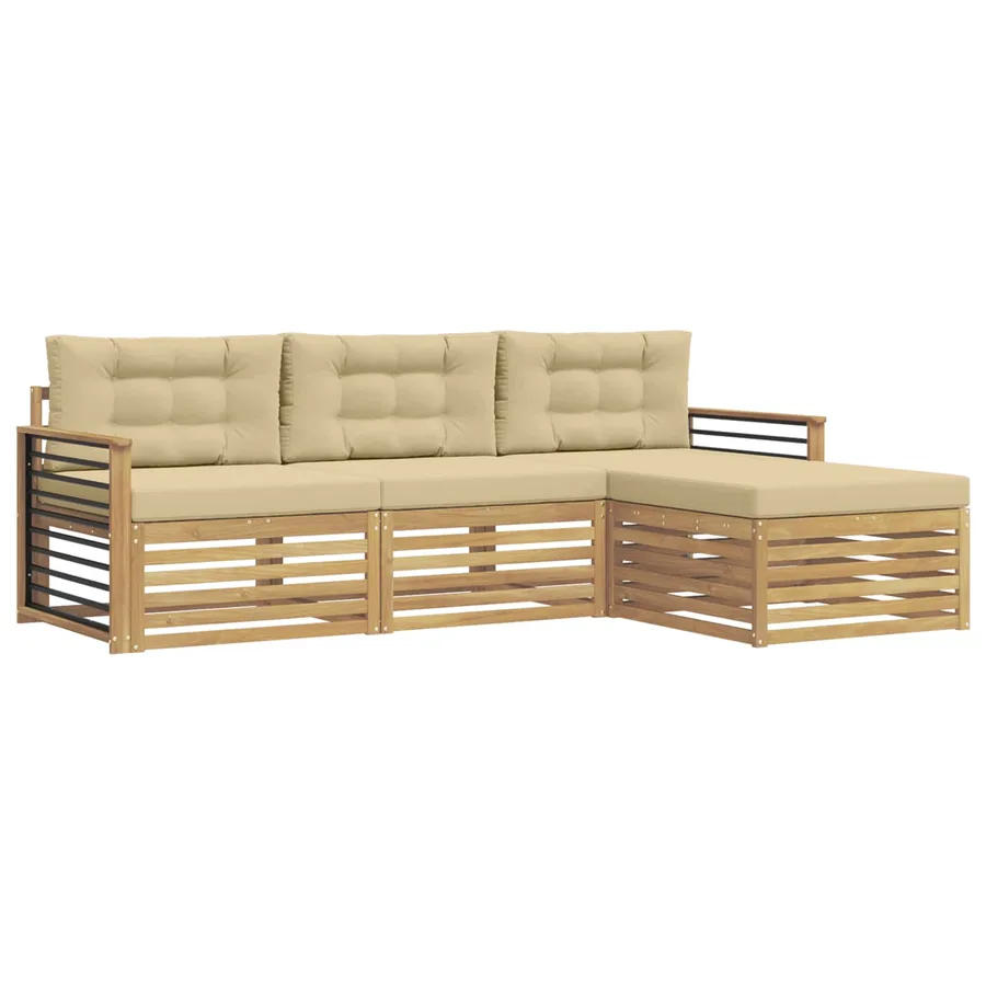 Ensemble de canapés d'extérieur 4 pc Blanc et Beige Polyester - 2