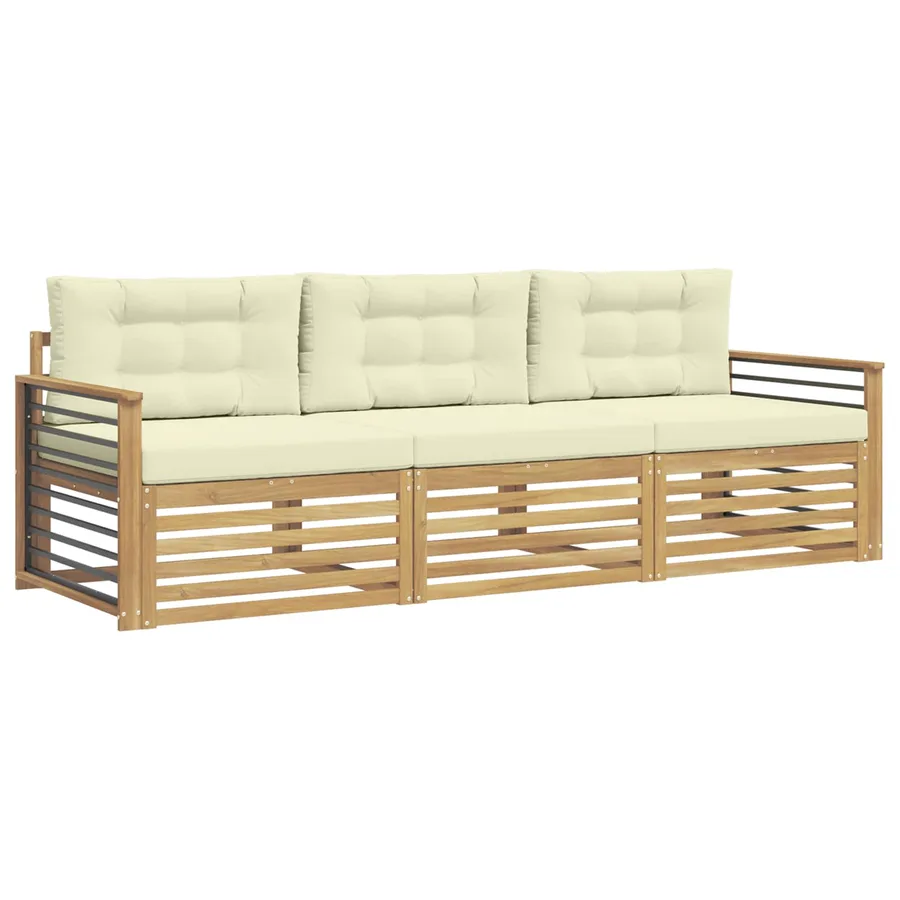 Ensemble de canapés d'extérieur 3 pc Blanc et crème Polyester - 2