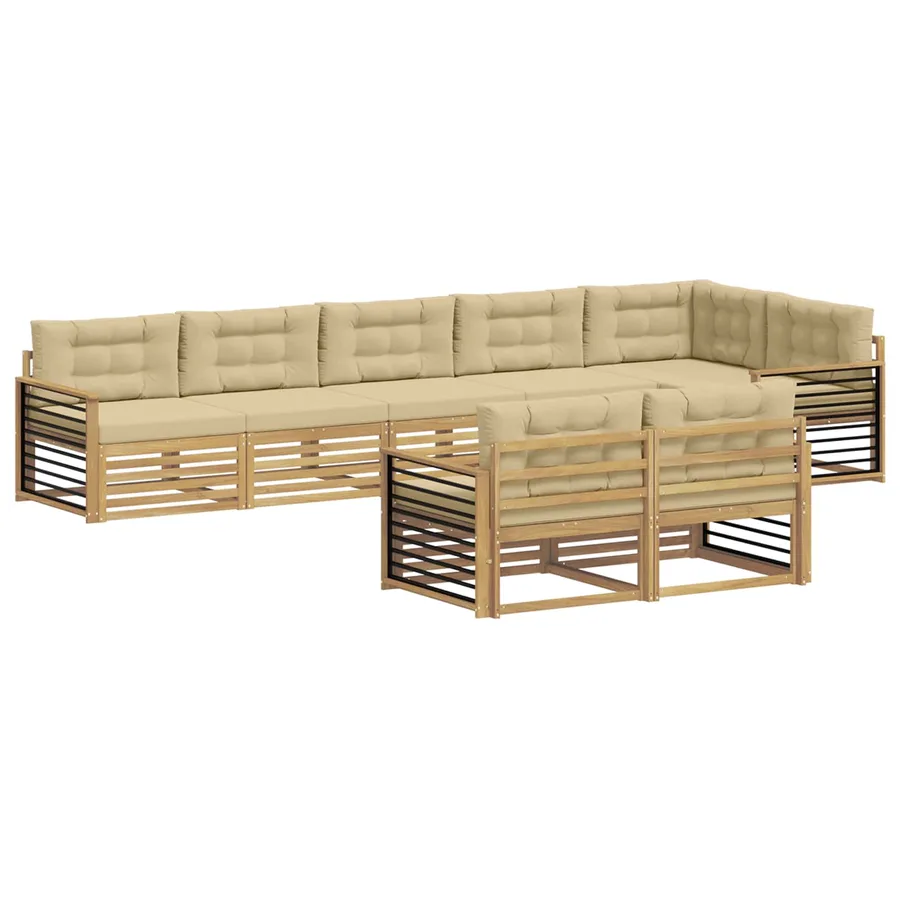 Ensemble de canapés d'extérieur 8 pc Blanc et Beige Polyester - 2