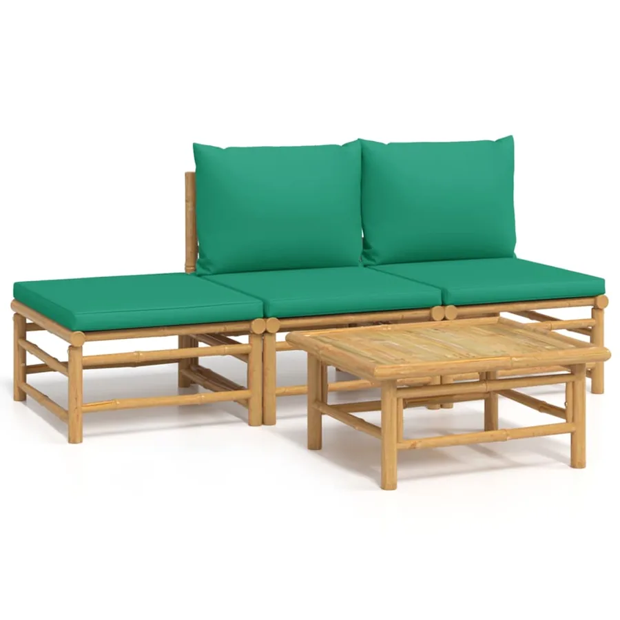 Salon de jardin 4 pcs avec coussins vert bambou - 2