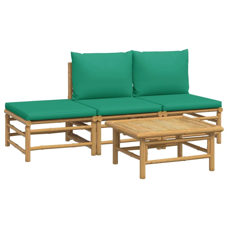 Salon de jardin 4 pcs avec coussins vert bambou - 3