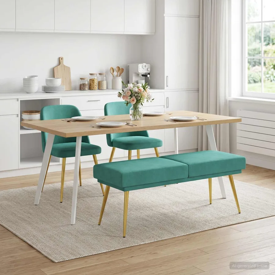 Banc à double couche Turquoise 120 x 45 x 46 cm Velours - 3