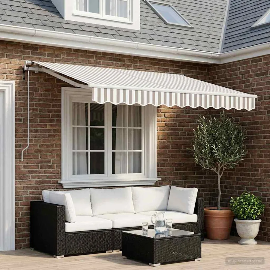 Auvent rétractable Gris clair et blanc 300 x 250 cm Polyester