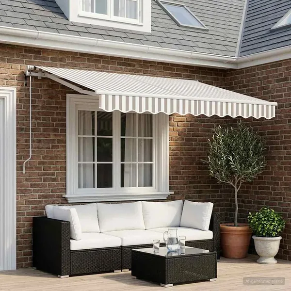 Auvent rétractable Gris clair et blanc 300 x 250 cm Polyester