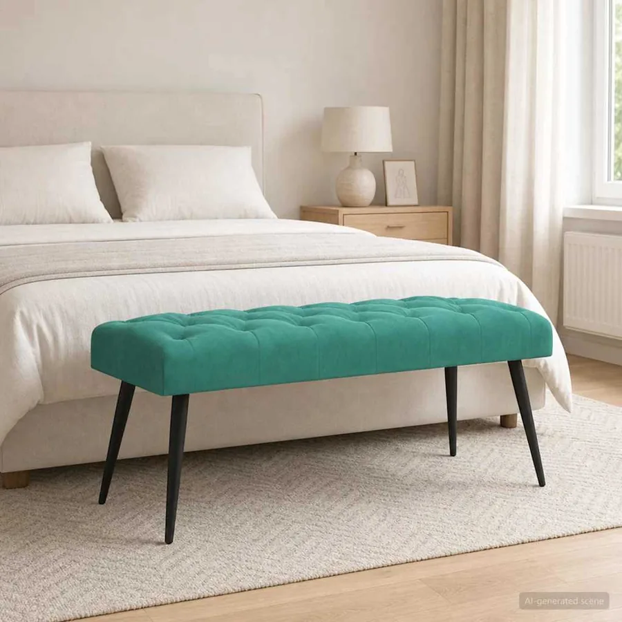 Banc avec capitonnage bouton Turquoise 110 x 40 x 46 cm Velours