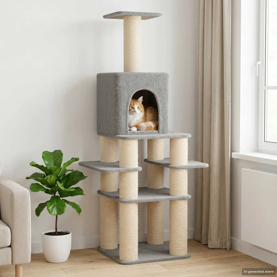 Arbre à chat avec poteaux à griffer en sisal Gris clair 180 cm