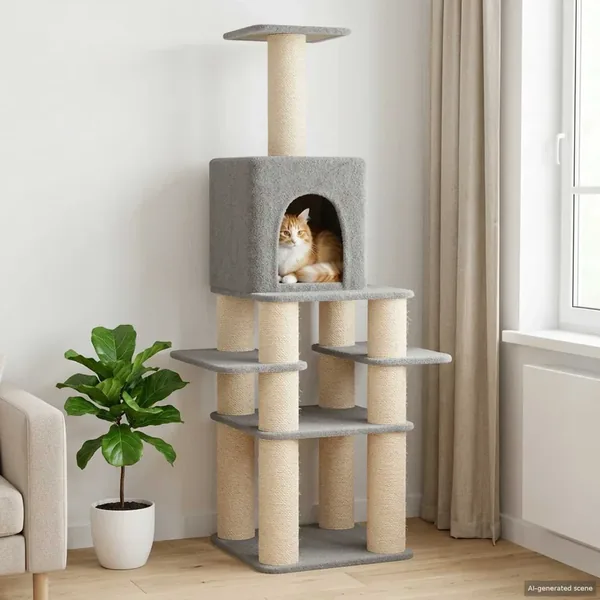 Arbre à chat avec poteaux à griffer en sisal Gris clair 180 cm