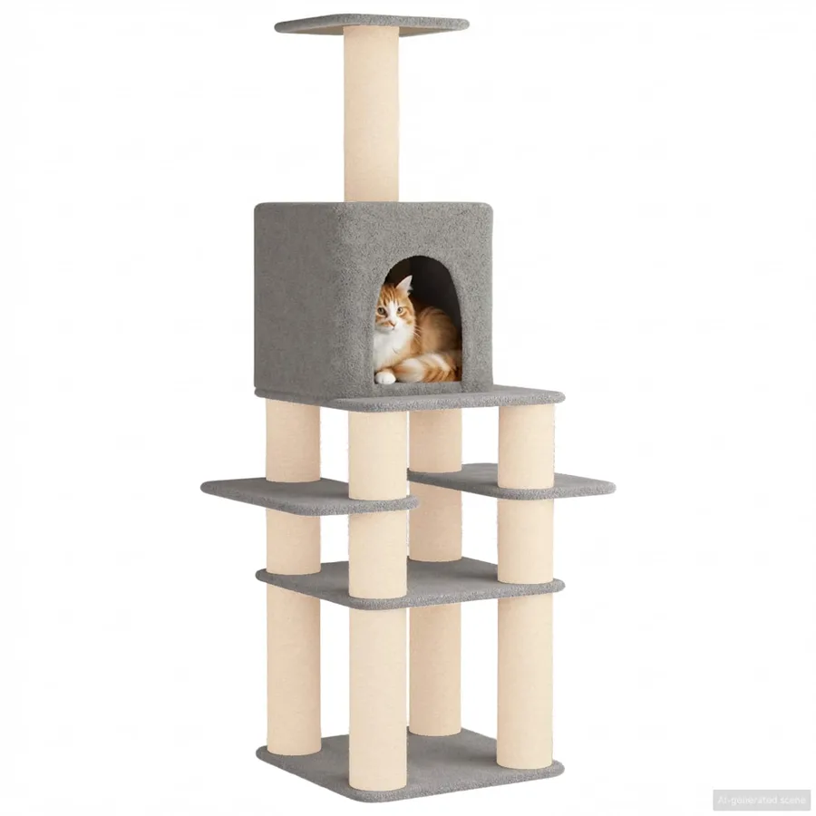 Arbre à chat avec poteaux à griffer en sisal Gris clair 180 cm - 3