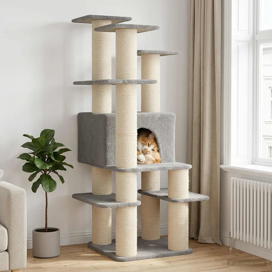 Arbre à chat avec poteaux à griffer en sisal Gris clair 161 cm