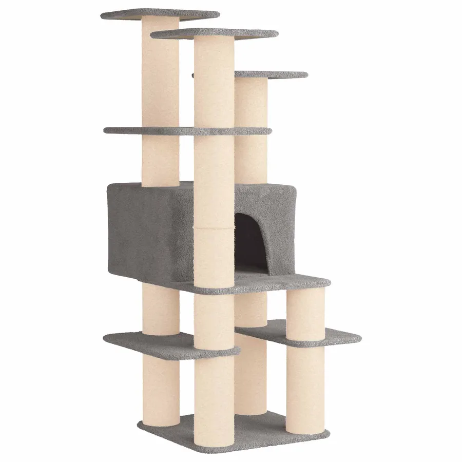 Arbre à chat avec poteaux à griffer en sisal Gris clair 161 cm - 2