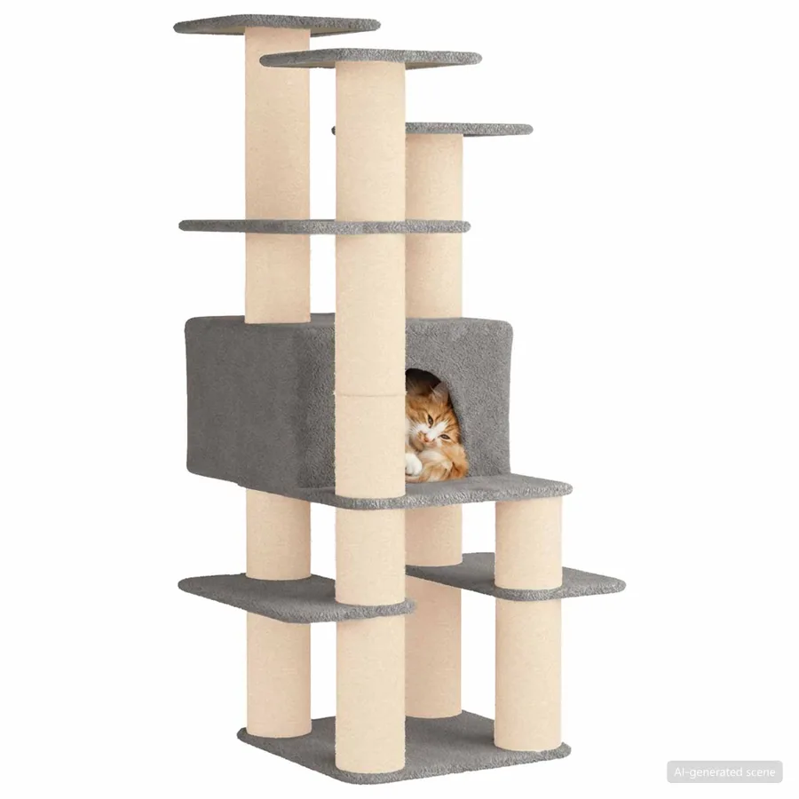 Arbre à chat avec poteaux à griffer en sisal Gris clair 161 cm - 3