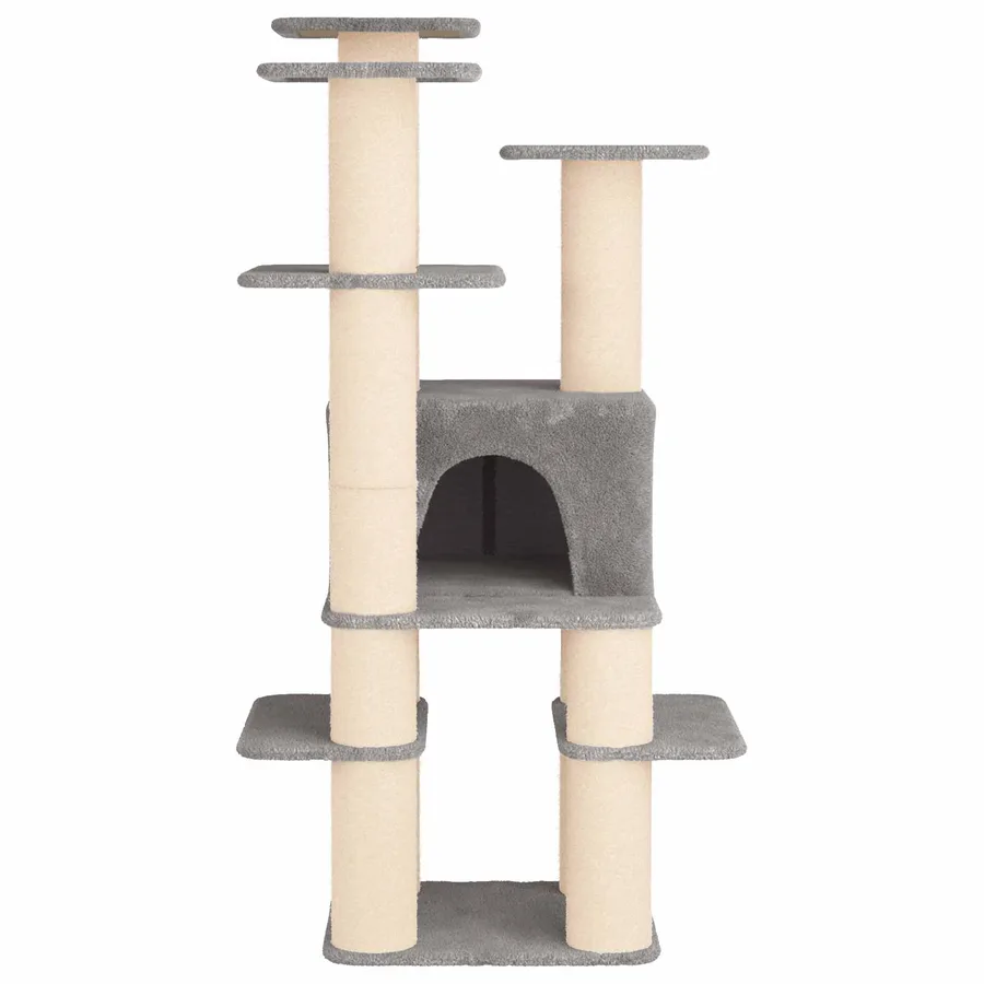 Arbre à chat avec poteaux à griffer en sisal Gris clair 161 cm - 4