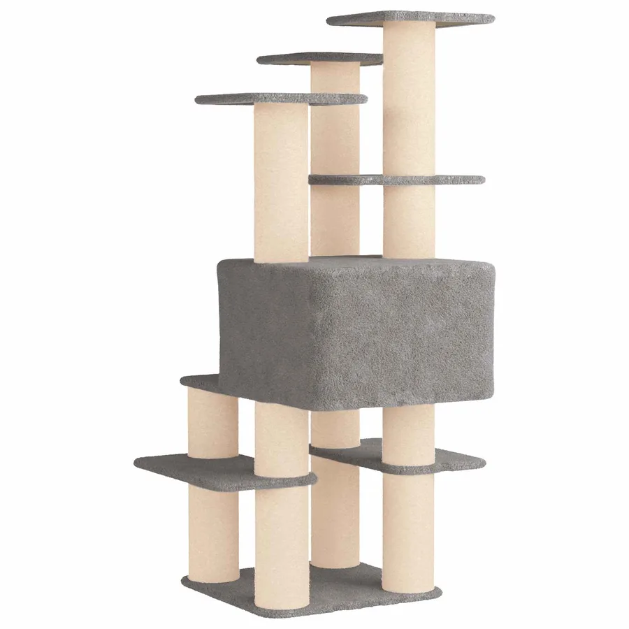 Arbre à chat avec poteaux à griffer en sisal Gris clair 161 cm - 6