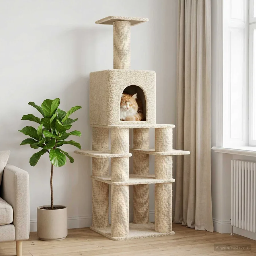 Arbre à chat avec poteaux à griffer en sisal Crème 180 cm