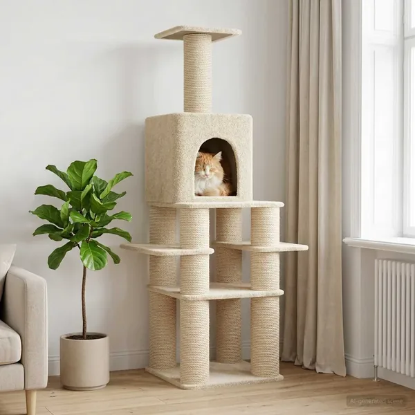 Arbre à chat avec poteaux à griffer en sisal Crème 180 cm