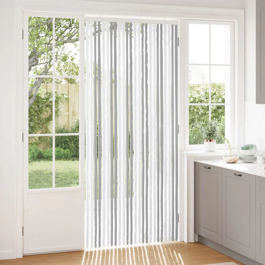 Rideau anti-insectes en chenille Gris clair et blanc