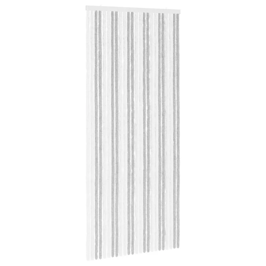 Rideau anti-insectes en chenille Gris clair et blanc - 2