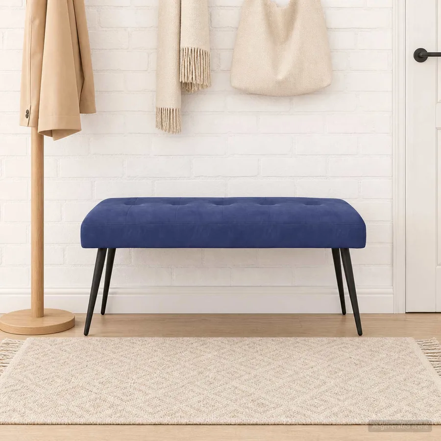 Banc avec capitonnage bouton Bleu police 110 x 40 x 46 cm - 3