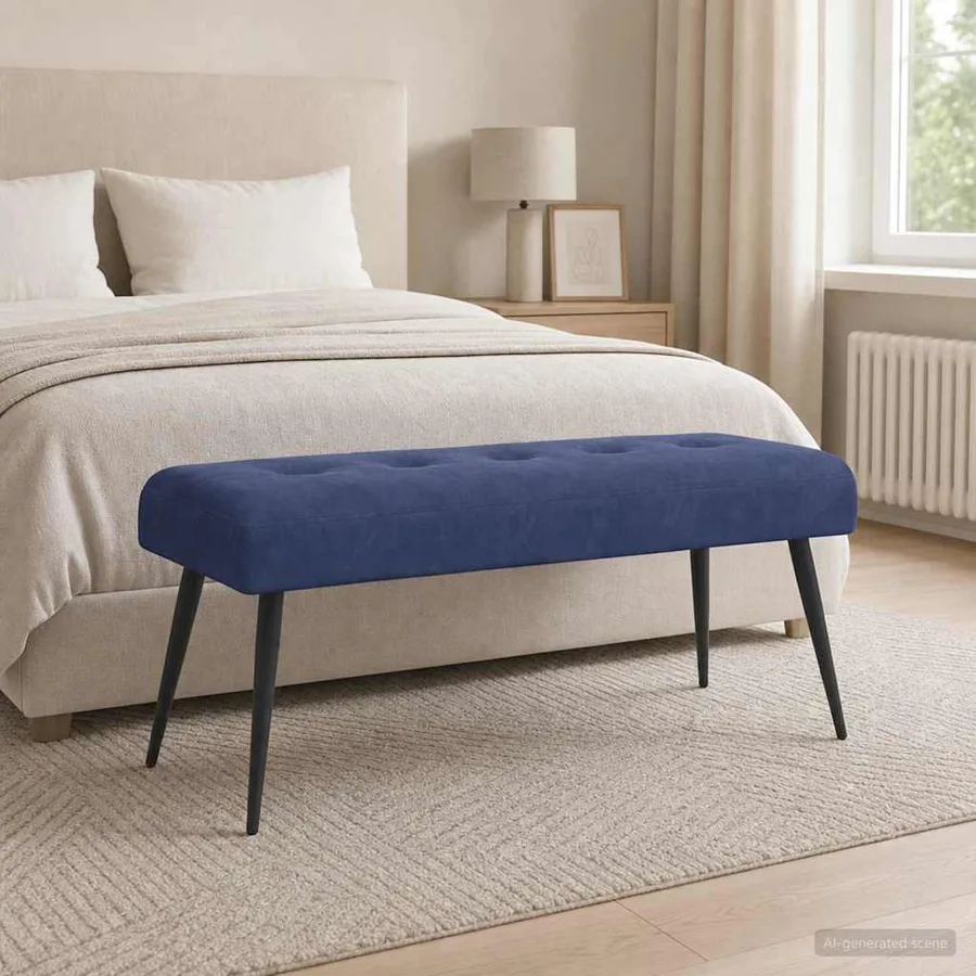 Banc avec capitonnage bouton Bleu police 110 x 40 x 46 cm - 4