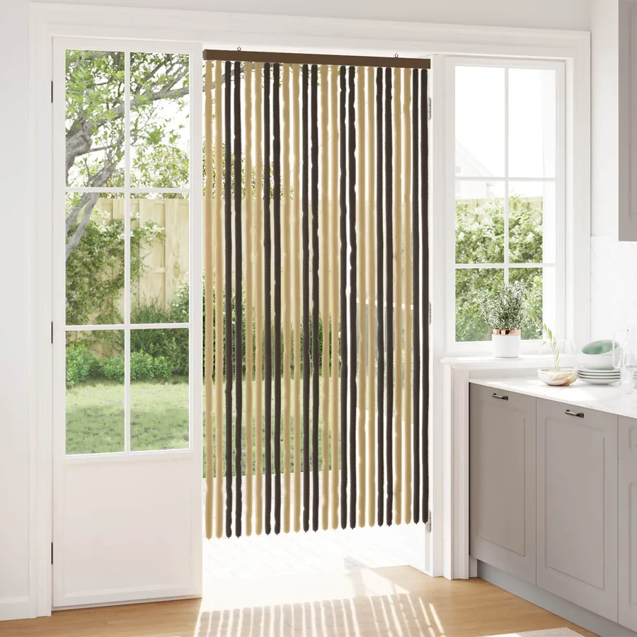 Rideau anti-insectes en chenille Marron foncé et beige