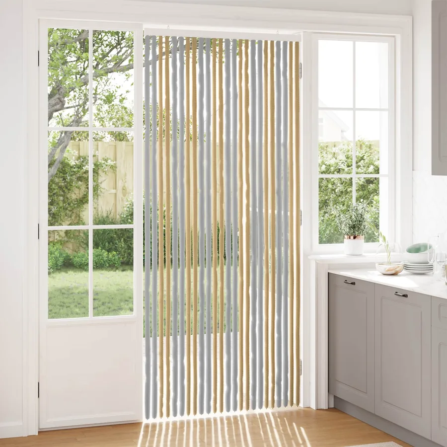 Rideau anti-insectes en chenille Gris et Beige 100 x 230 cm