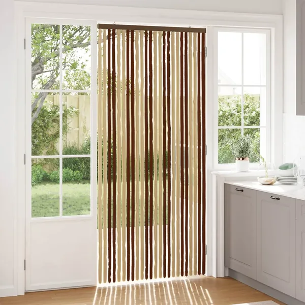 Rideau anti-insectes en chenille Marron et beige 100 x 220 cm