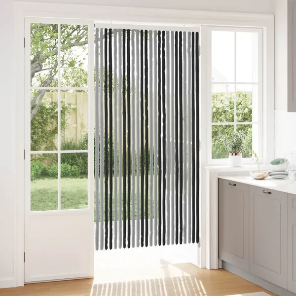 Rideau anti-insectes en chenille Gris et Noir 100 x 200 cm