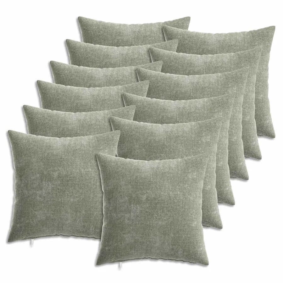 Housse de coussin 12 pcs HEERLEN Vert 40 x 40 cm Tissu Chenille