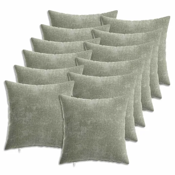 Housse de coussin 12 pcs HEERLEN Vert 40 x 40 cm Tissu Chenille