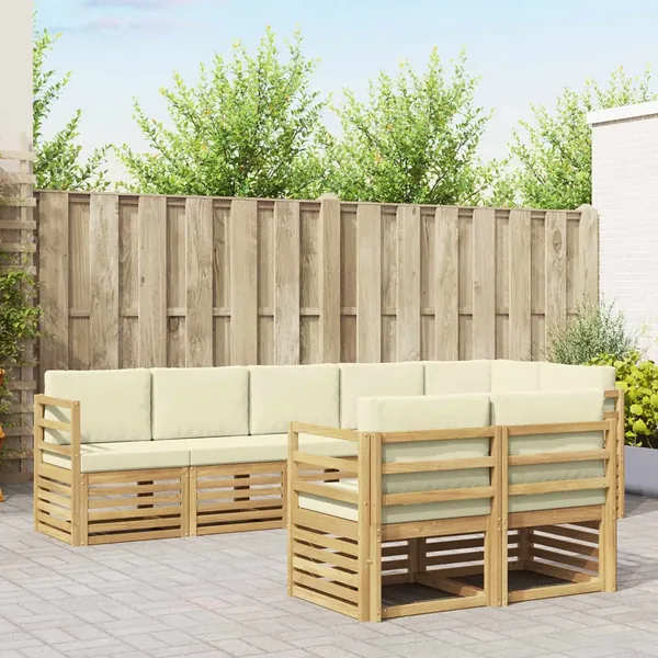 Ensembles de canapés 8 pcs Blanc et crème Bois d'Acacia Massif
