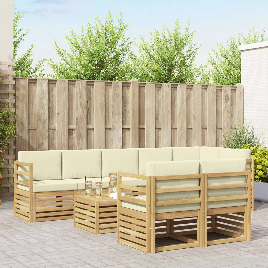 Ensembles de canapés 9 pcs Blanc et crème Bois d'Acacia Massif