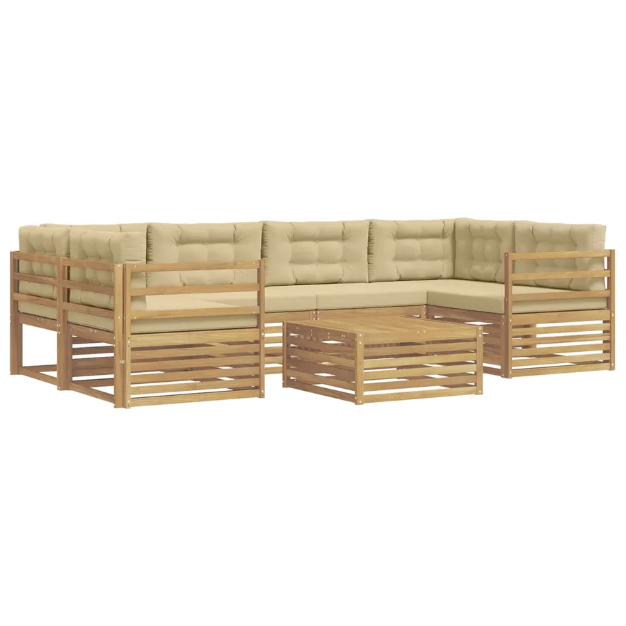 Ensemble de canapés d'extérieur 7 pc Blanc et Beige Polyester - 2