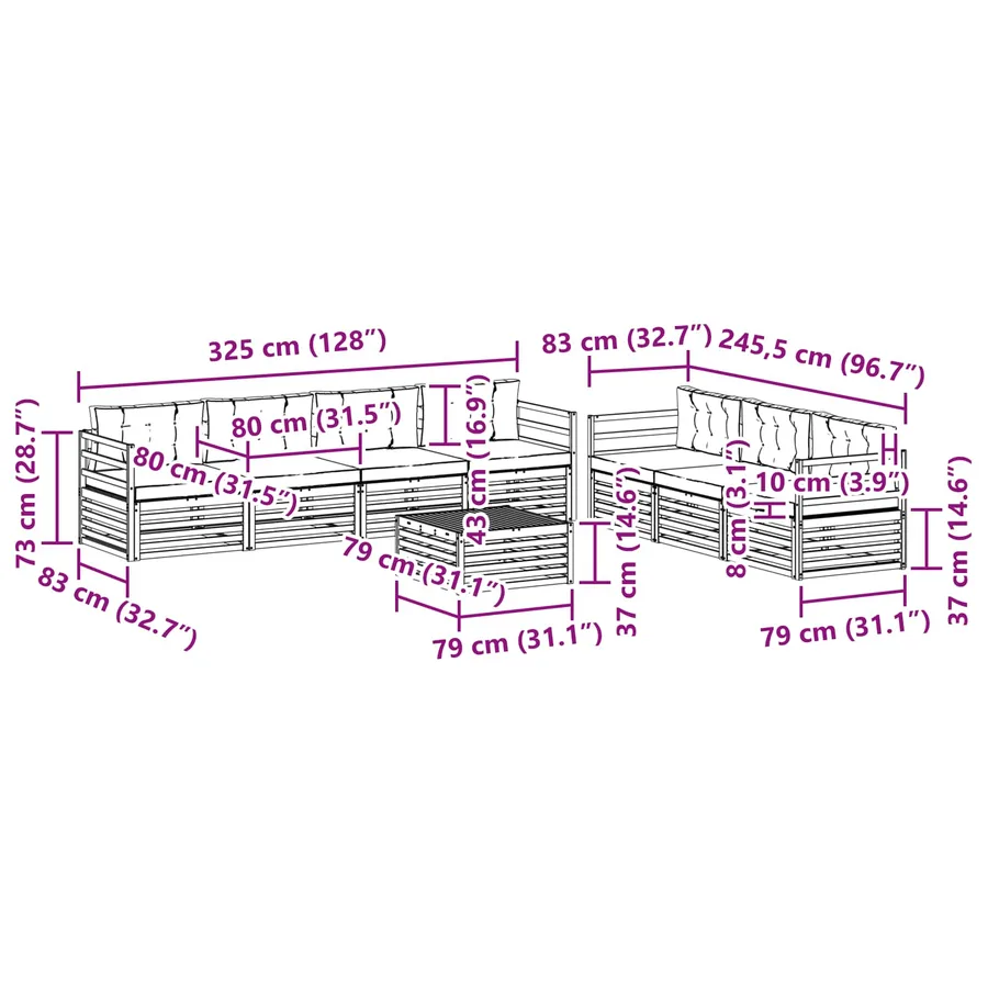 Ensemble de canapés d'extérieur 8 pc Blanc et Beige Polyester - 7