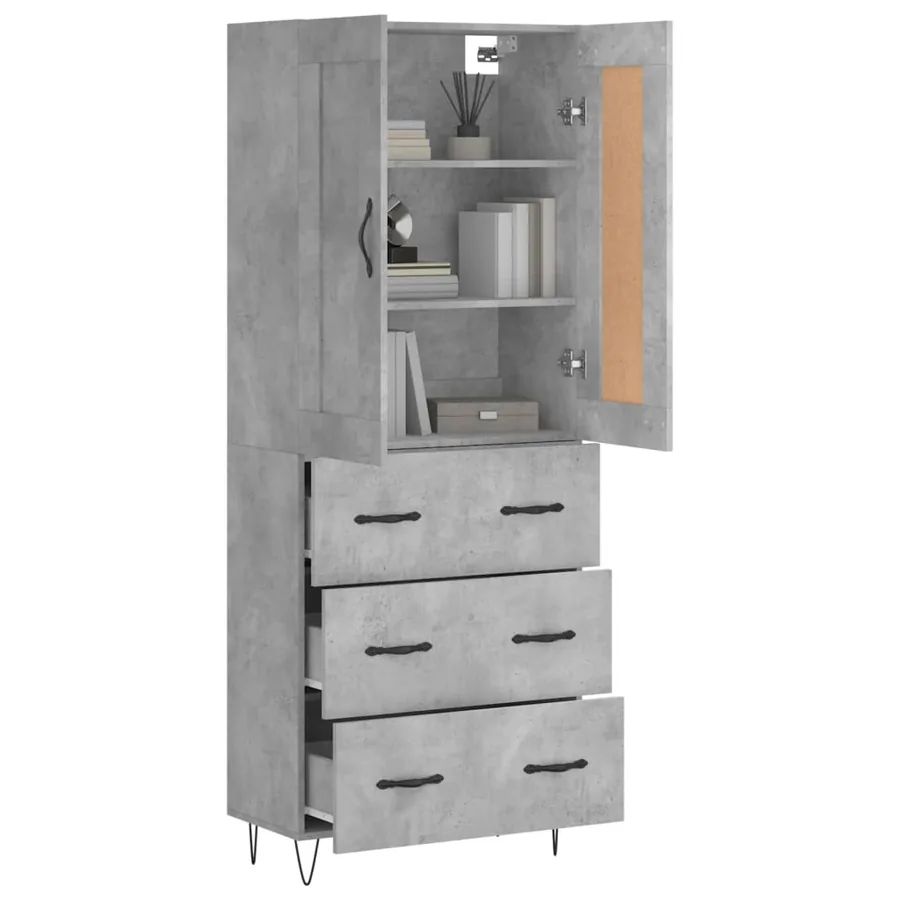 Buffet haut Gris béton 69,5x34x180 cm Bois d'ingénierie - 3