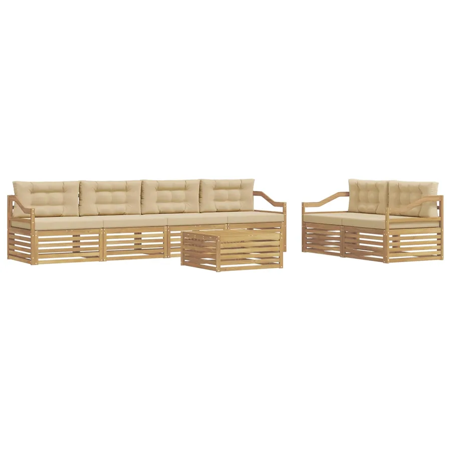 Ensemble de canapés d'extérieur 7 pc Blanc et Beige Polyester - 2