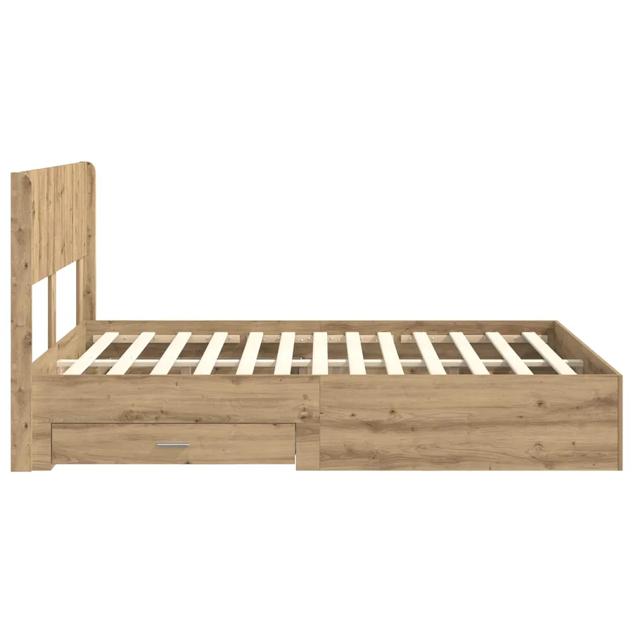Cadre de lit avec rangement et tête de lit Chêne artisanal - 7