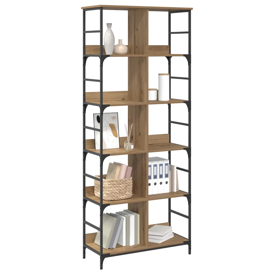 Étagère 4 niveaux 78,5 x 33 x 188,5 cm métal PB Chêne artisanal - 2