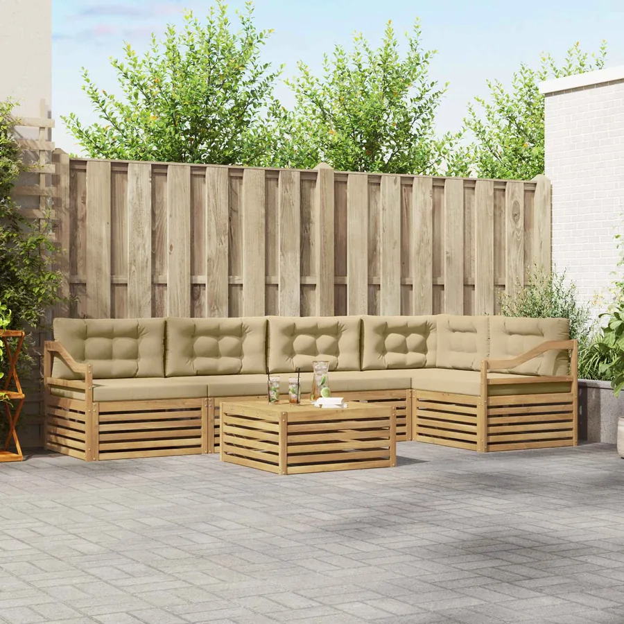 Ensemble de canapés d'extérieur 6 pc Blanc et Beige Polyester