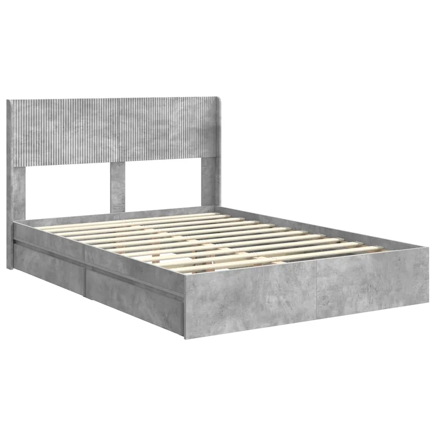 Cadre de lit avec rangement et tête de lit Gris béton - 4
