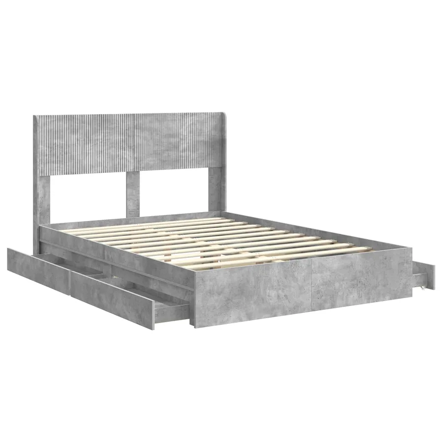Cadre de lit avec rangement et tête de lit Gris béton - 5