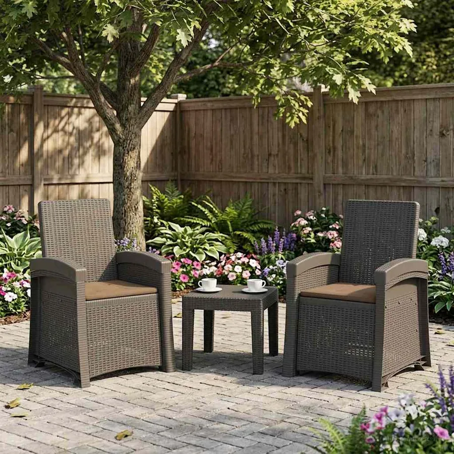 Chaise de jardin inclinable imitant le rotin 2 pcs PP