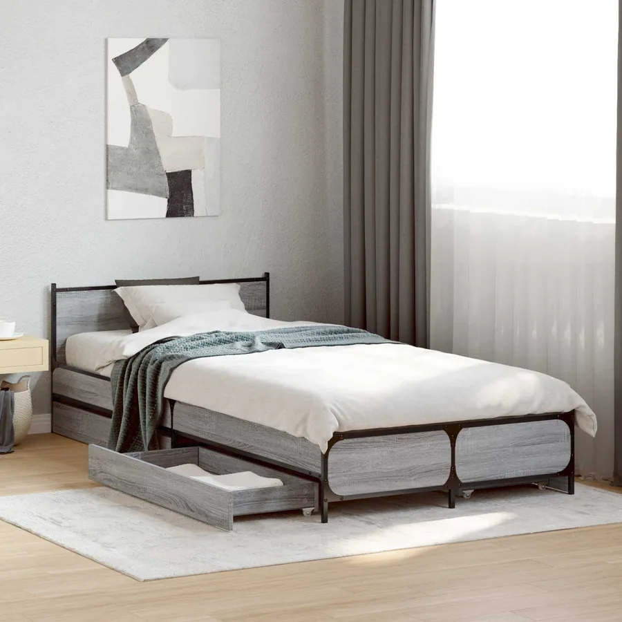 Cadre de lit avec tête de lit avec roue Sonoma gris 80 x 200 cm