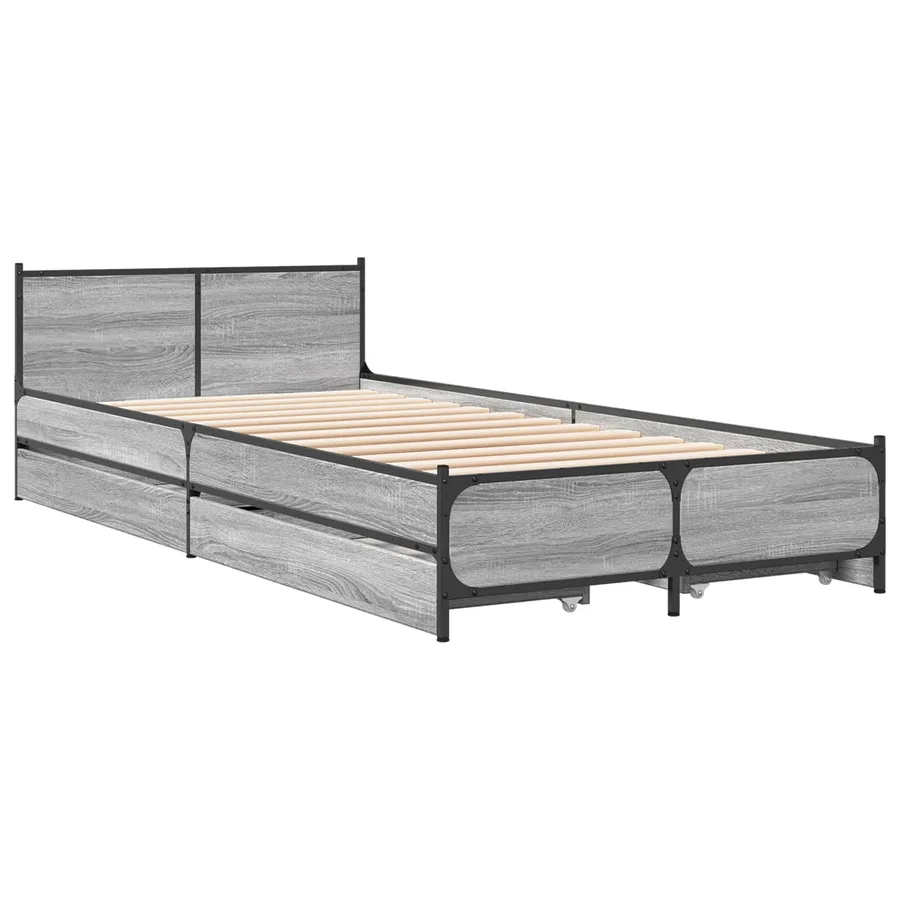 Cadre de lit avec tête de lit avec roue Sonoma gris 80 x 200 cm - 3