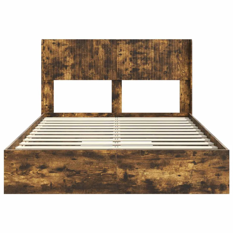 Cadre de lit avec rangement et tête de lit Chêne fumé - 6