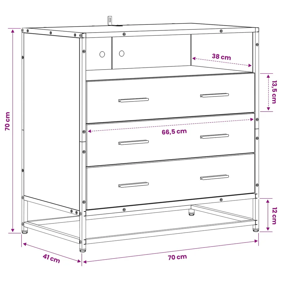 Armoire à tiroirs 3-Tiroir Bois ancien 70 x 41 x 70 cm - 6