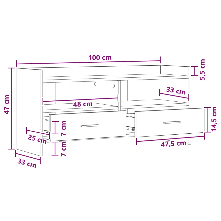 Meuble TV 100 x 33 x 47 cm Blanc Bois d'ingénierie - 9