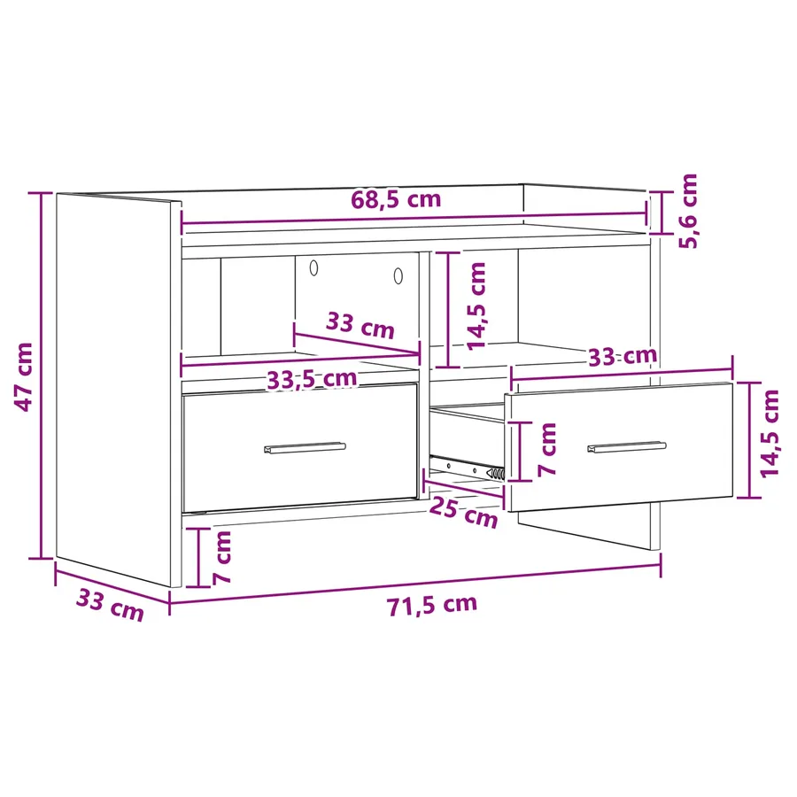 Meuble TV 71,5 x 33 x 47 cm Chêne noir Bois d'ingénierie - 10