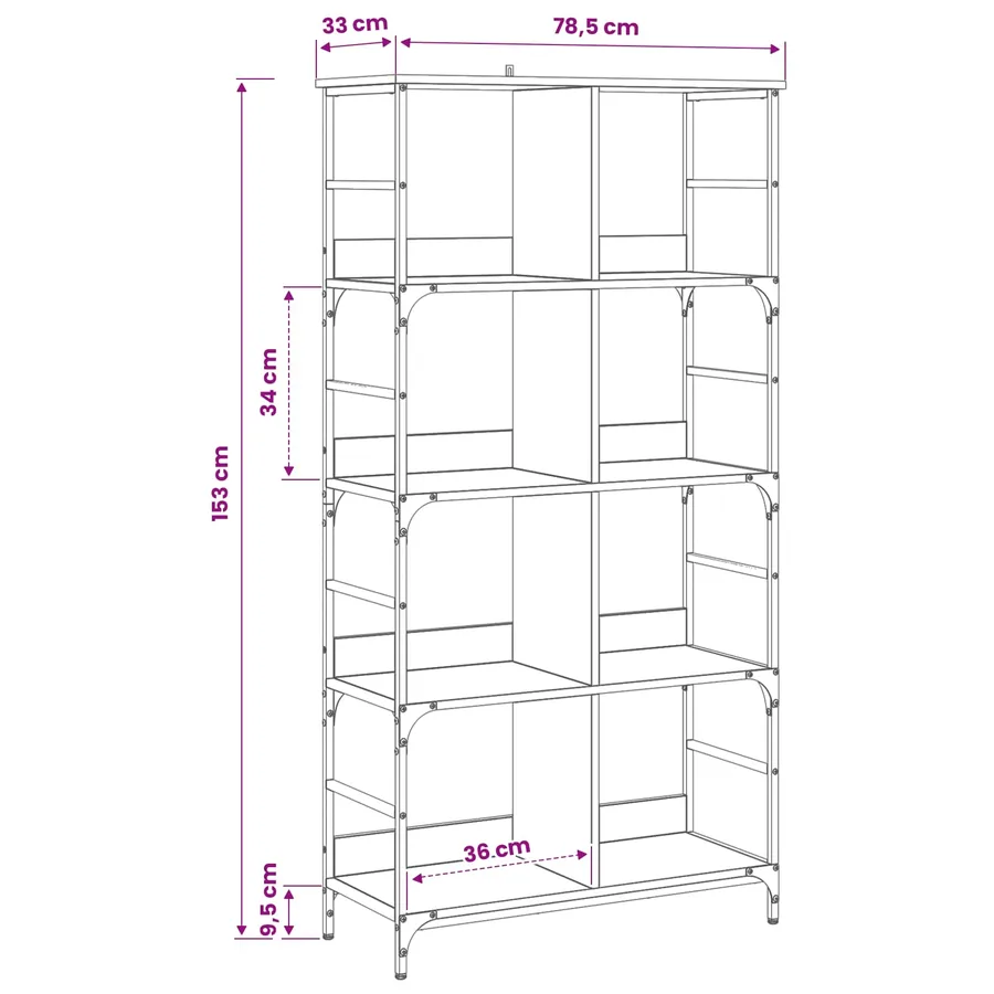Étagère Chêne noir 78,5 x 33 x 153 cm métal PB - 5